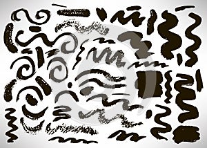 Set of hand drawn black grunge elements, banners, brush strokes