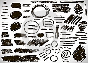 Set of hand drawn black grunge elements, banners, brush strokes