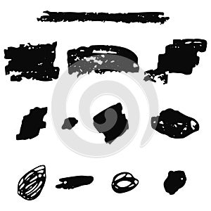 Set of hand drawn black grunge elements, banners, brush strokes