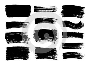 Set of hand drawn black paint, ink brush strokes, brushes, lines. Dirty grunge design elements, boxes, frames for text.