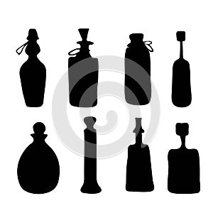 Set of hand drawn black silhouette bottles vector illustration