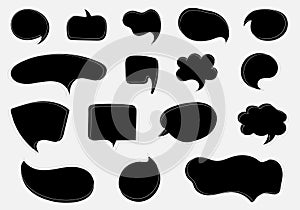Set of hand drawn black speech bubble cloud comic style banner isolated on white background