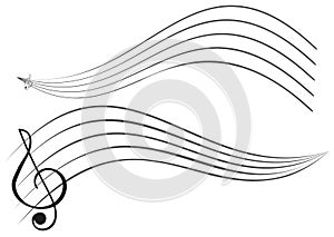 Set of hand drawn blank music staff and treble clef design on white background
