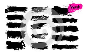 Set of hand drawn brush strokes, stains for backdrops. Monochrome design elements. Black monochrome artistic hand drawn