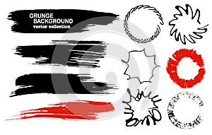 Set of hand drawn brushes and design elements. Black paint, ink brush strokes, splatters. Artistic creative shapes