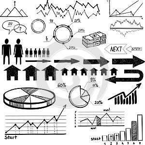Set of hand drawn business finance elements vector