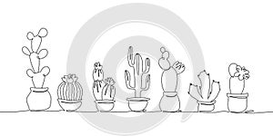 Set of hand drawn cacti in pots