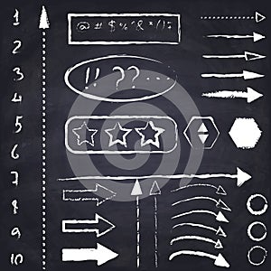 Set of hand drawn chalk arrows and symbols.