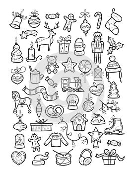 Set of hand drawn Christmas elements