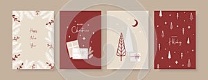 Set of hand drawn Christmas greeting cards in scandinavian style.