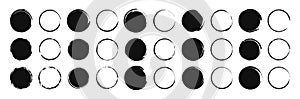 Set of 30 Hand drawn circle. Drawning circle. Scribble doodle. Brush circle. Vector illustration