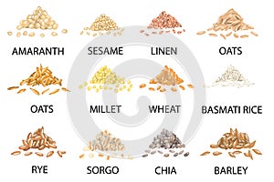 Set of hand drawn colored piles of cereal grains. Vector illustration photo