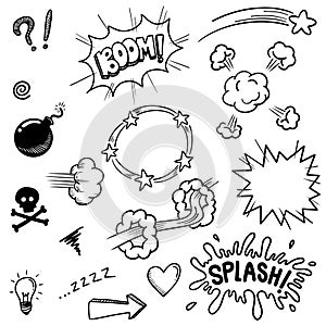 Set of hand drawn comic elements isolated on white background. vector doodle comic elements cartoon