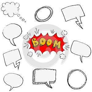Set of hand drawn comic style speech bubbles