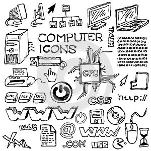 Set of hand-drawn computer icons