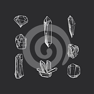 Set of hand drawn crystals illustration in vector.