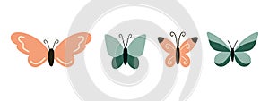 Set of hand drawn cute butterflies. Cartoon character for kids cards, baby shower, invitation, poster. Vector stock