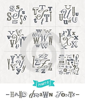 Set of Hand drawn different fonts