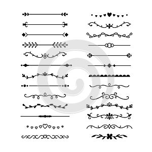 Set of hand drawn dividers, borders, lines. Elegant vintage design elements.