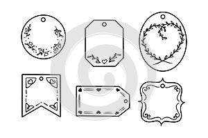 Set of hand drawn doodle badges with floral motive