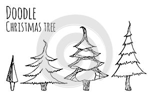 Set of hand-drawn doodle Christmas trees