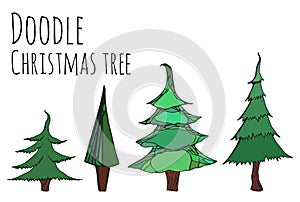 Set of hand-drawn doodle Christmas trees