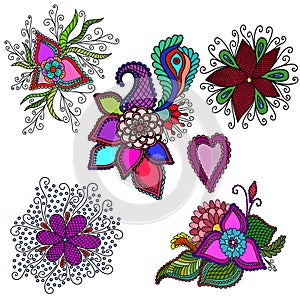 Set of hand drawn doodle element in vector. Ethnic design. Colorful on white .