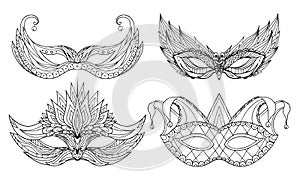 Set of hand-drawn doodle face holiday masks.