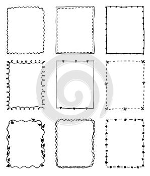 Set of hand-drawn doodle frames