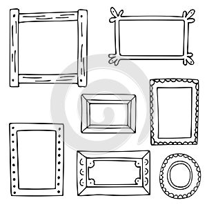 Set of hand drawn doodle frames, squares, vector borders design elements.