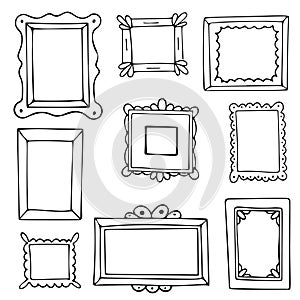 Set of hand drawn doodle frames, squares, vector borders design elements.