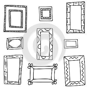 Set of hand drawn doodle frames, squares, vector borders design elements.