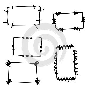 Set of hand drawn doodle frames, squares, vector borders design elements.