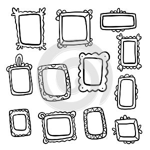 Set of hand drawn doodle frames, squares, vector borders design elements.