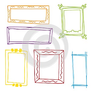 Set of hand drawn doodle frames, squares, vector borders design elements