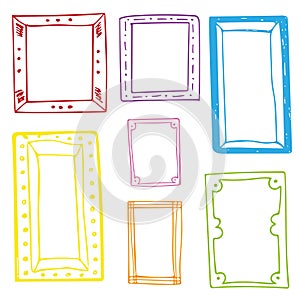 Set of hand drawn doodle frames, squares, vector borders design elements.