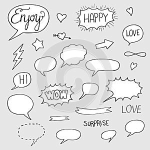 Set of hand-drawn doodles speech bubbles