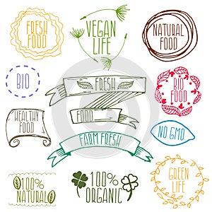 Set of hand drawn eco frendly labels. illustration