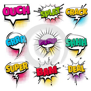 Set hand drawn effects comic speech bubbles