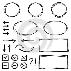 Set of hand drawn elements for selecting text.