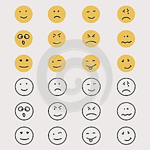 Set of hand drawn emoticons or smileys.