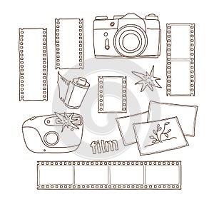 Set of hand-drawn film photographer elements