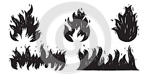 Set of hand drawn fire and fireball isolated on white background .Doodle vector illustration
