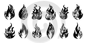 Set of hand drawn fire and fireball isolated on white background .Doodle vector illustration