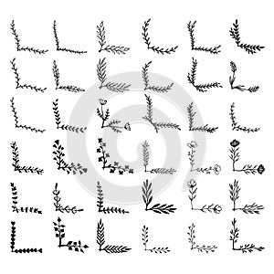 Set of hand drawn floral corners. Floral text dividers. Design element for greeting card, t shirt, poster.