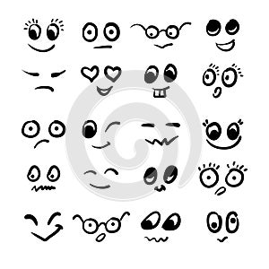 Set of hand drawn funny faces. Happy faces