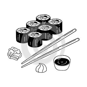 Set of hand drawn futomaki sushi