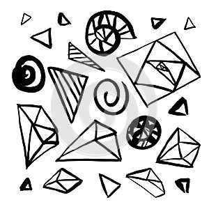 Set of hand drawn geometric design elements.