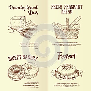 Set of hand drawn graphic bread labels.