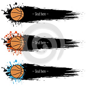 Set of hand drawn grunge banners with basketball